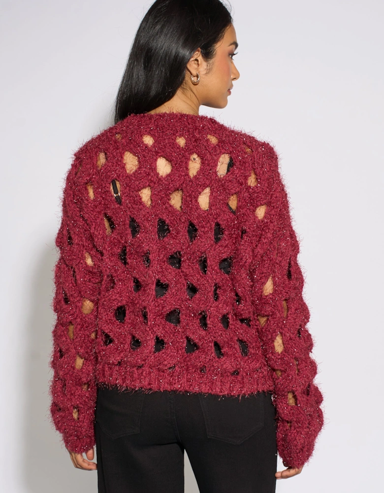 Cerise Hollow Chunky Knit Cardigan