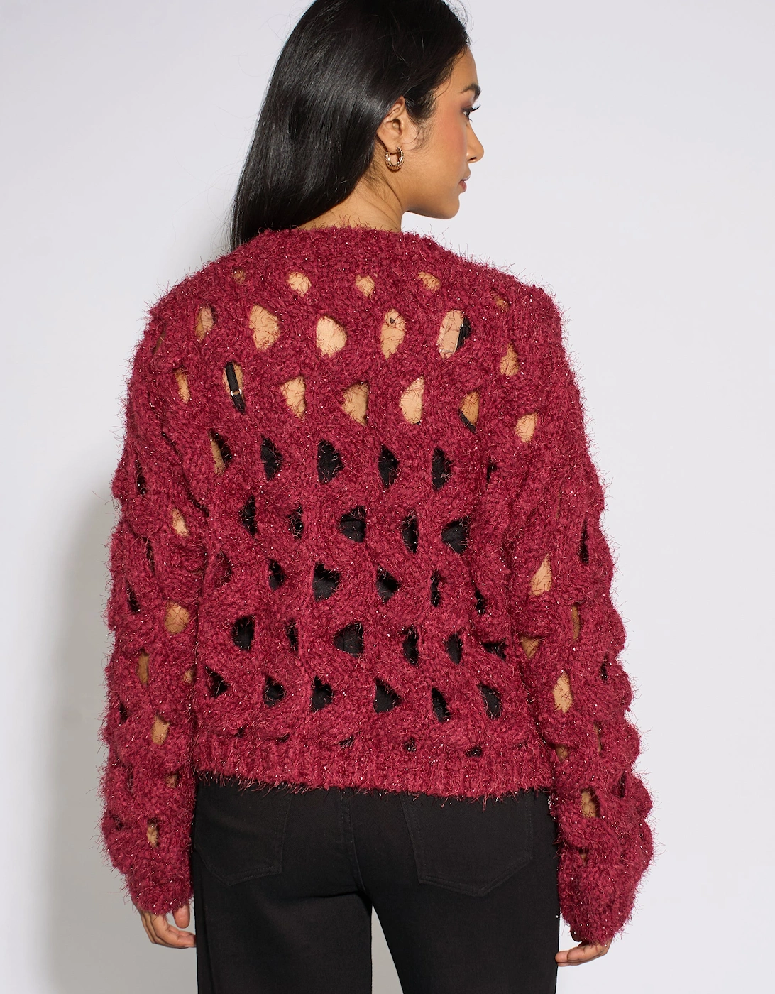 Cerise Hollow Chunky Knit Cardigan