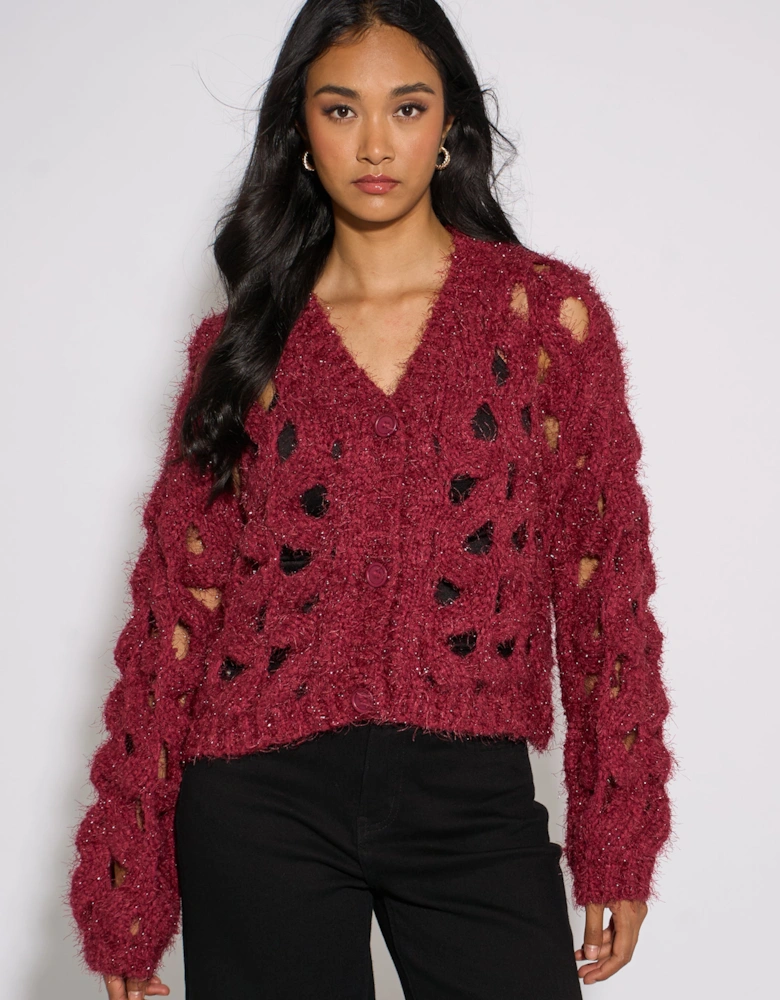 Cerise Hollow Chunky Knit Cardigan
