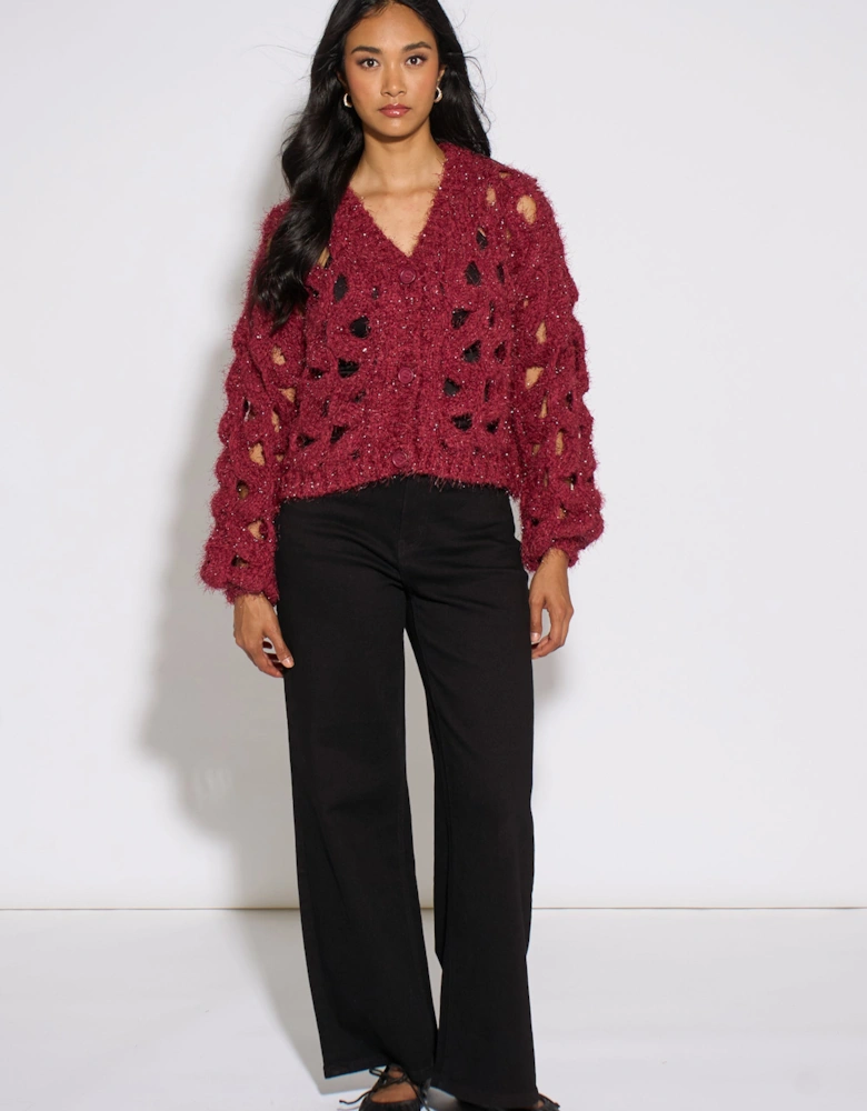 Cerise Hollow Chunky Knit Cardigan