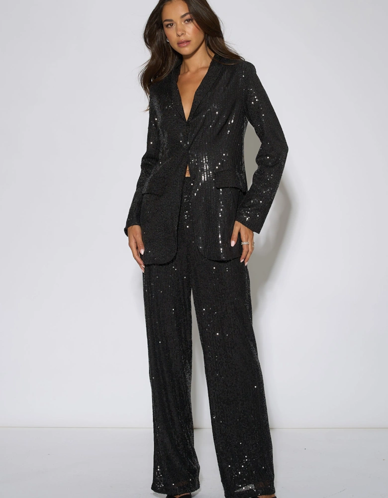Black Sequin Edge to Edge Blazer