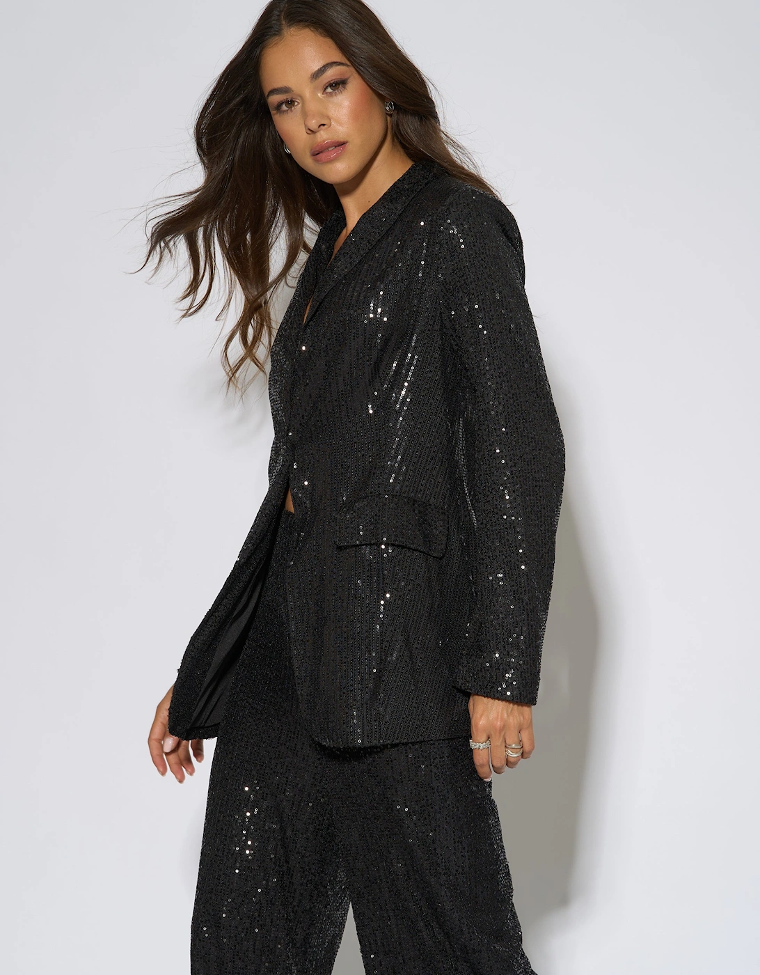 Black Sequin Edge to Edge Blazer