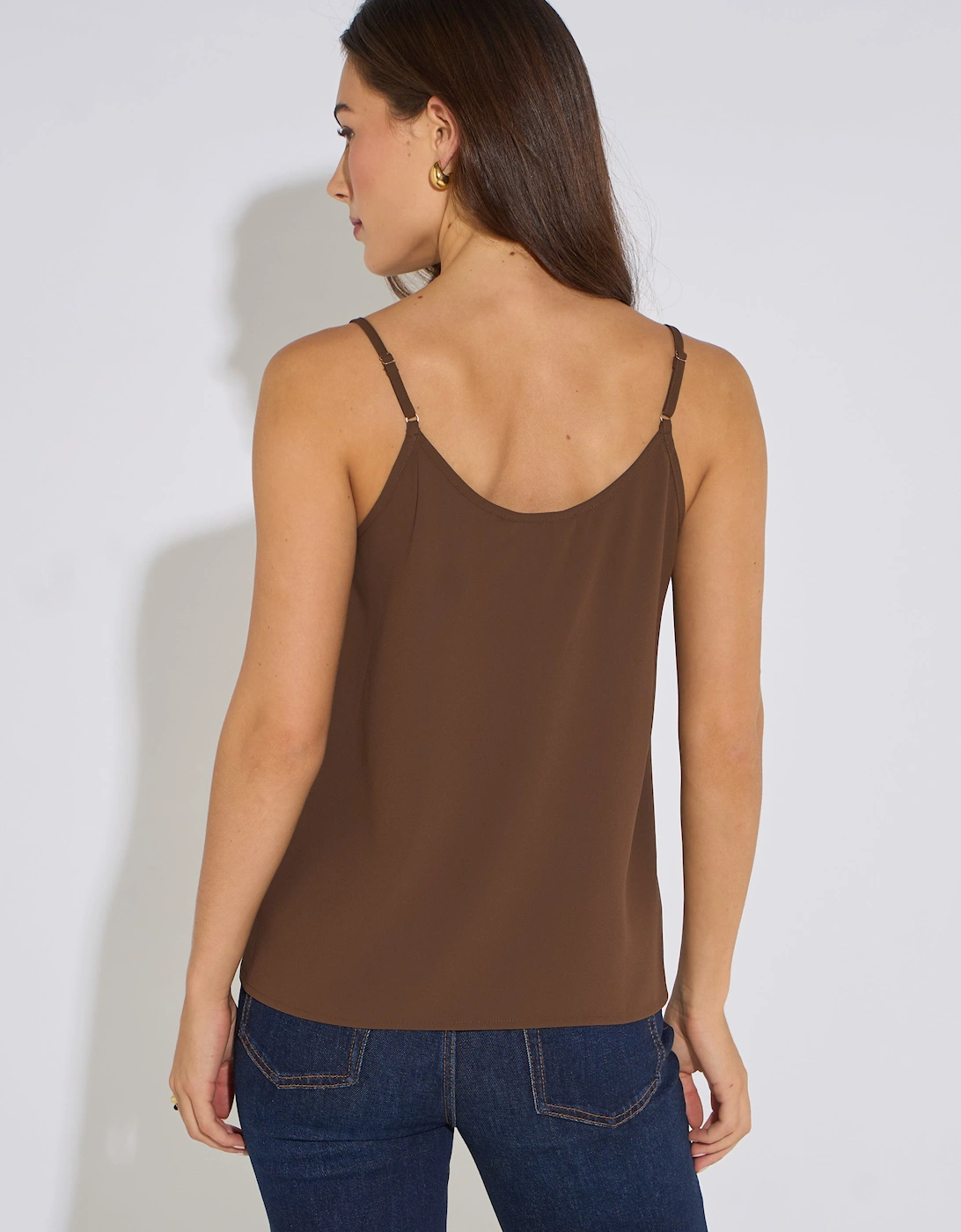 Brown Lace Trim Strappy Cami