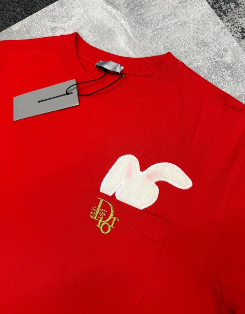 DIOR X ERL BUNNY POCKET TEE RED