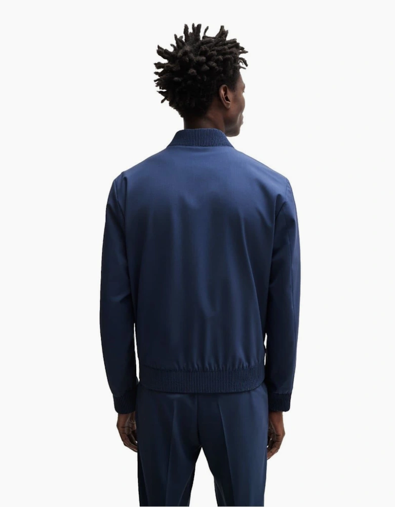 Solid Patterned Zipped Pocket Ribbed Cuff Bomber Jacket