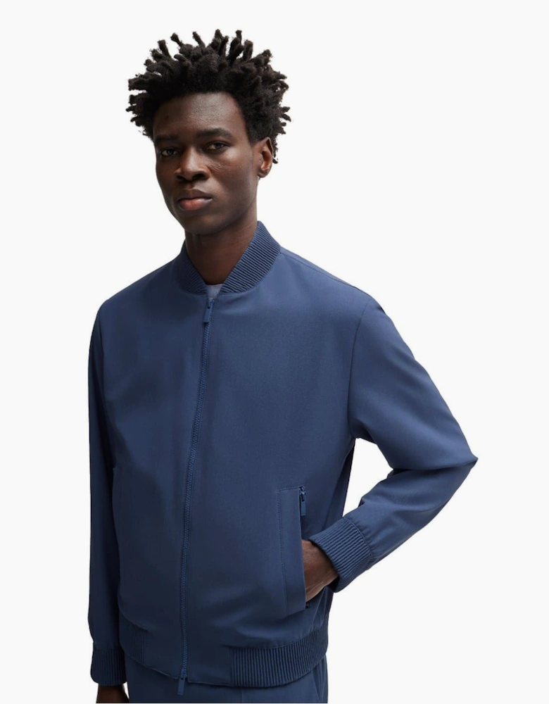 Solid Patterned Zipped Pocket Ribbed Cuff Bomber Jacket