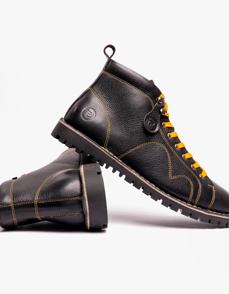 Popps 1961 MOD Mens Leather Monkey Boots Black