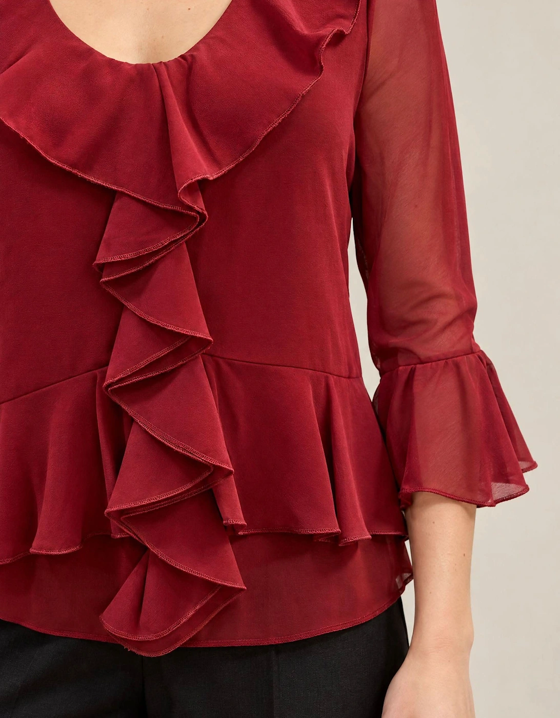 Burgundy Cascade Ruffle Blouse