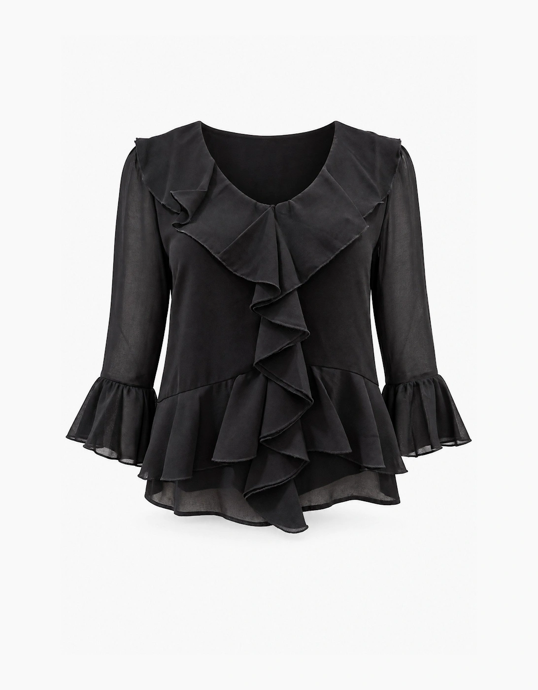 Black Cascade Ruffle Blouse