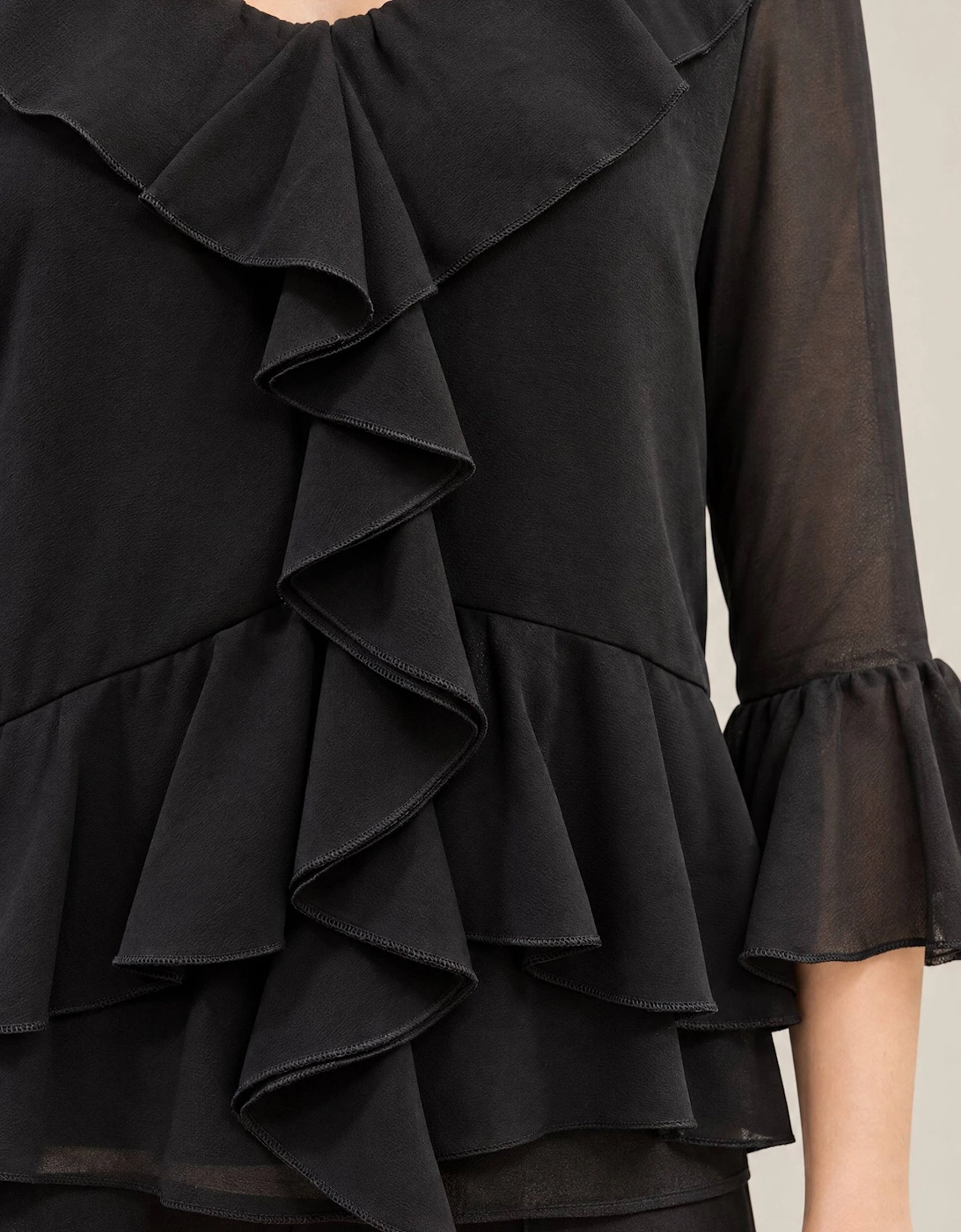 Black Cascade Ruffle Blouse