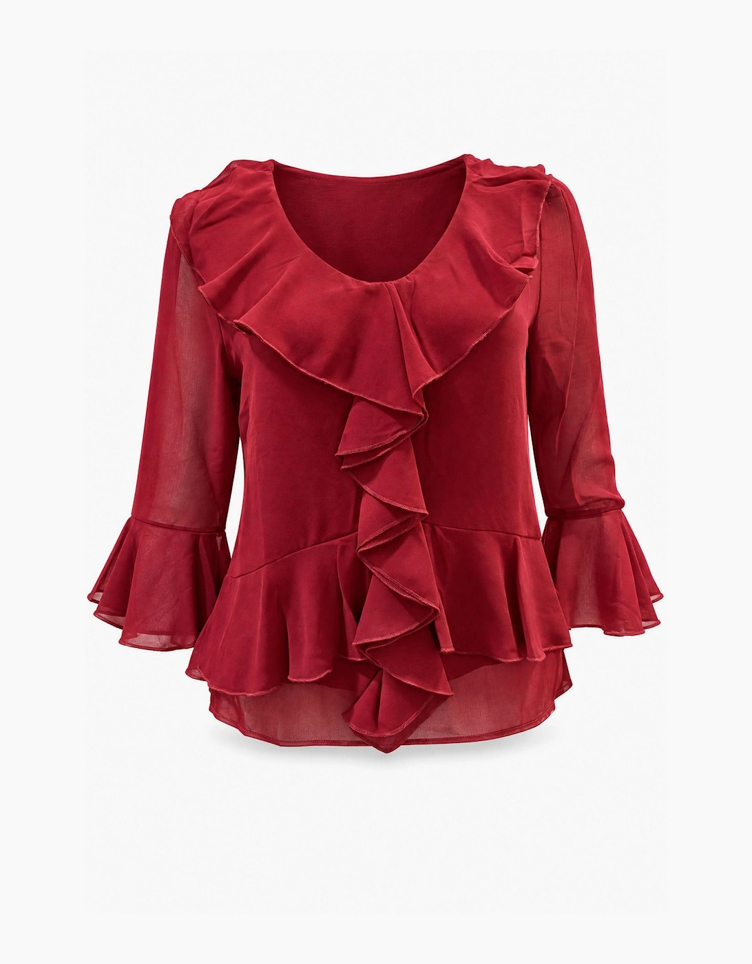 Burgundy Cascade Ruffle Blouse