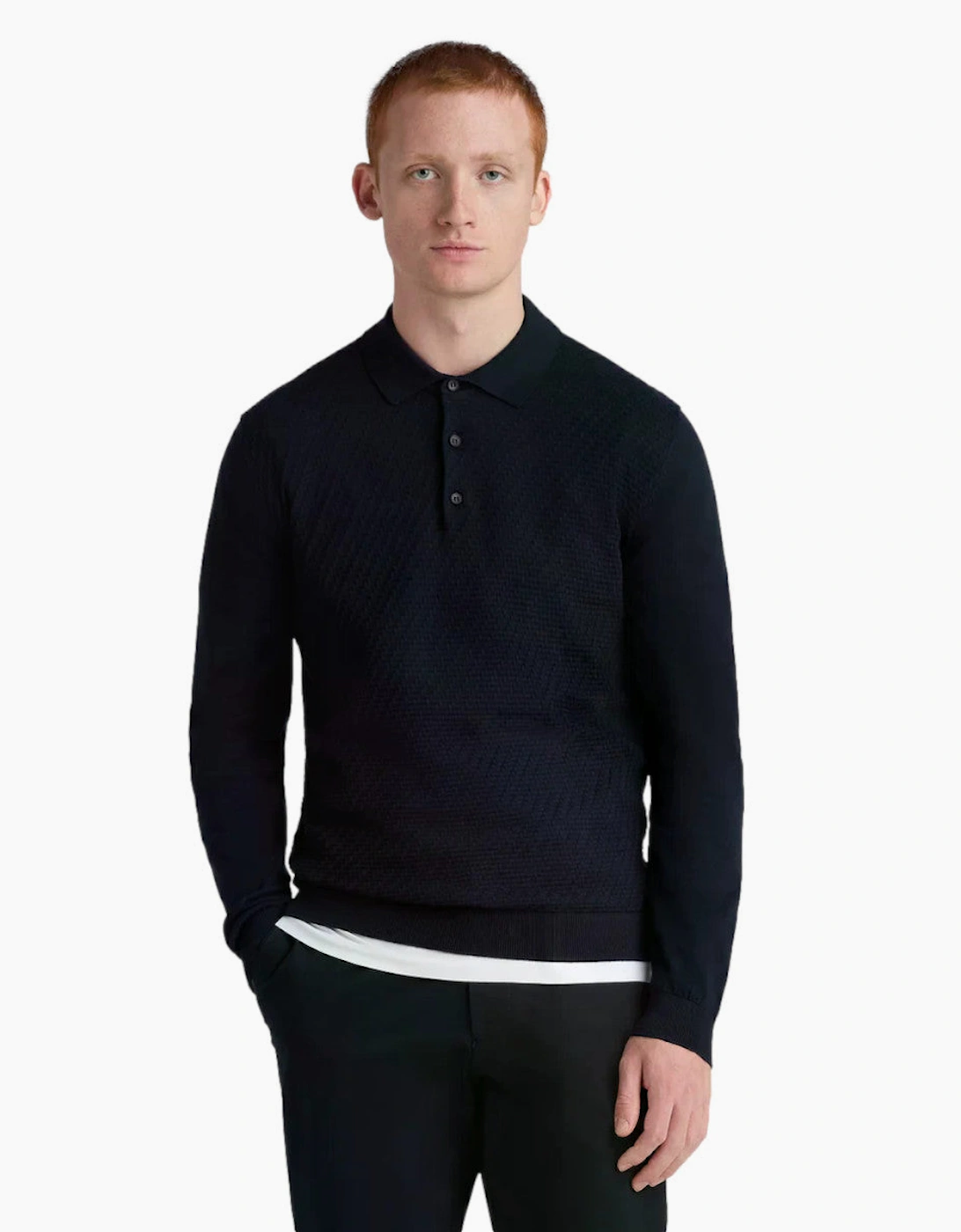Remus Uomo Textured Knitted Polo 78 Navy