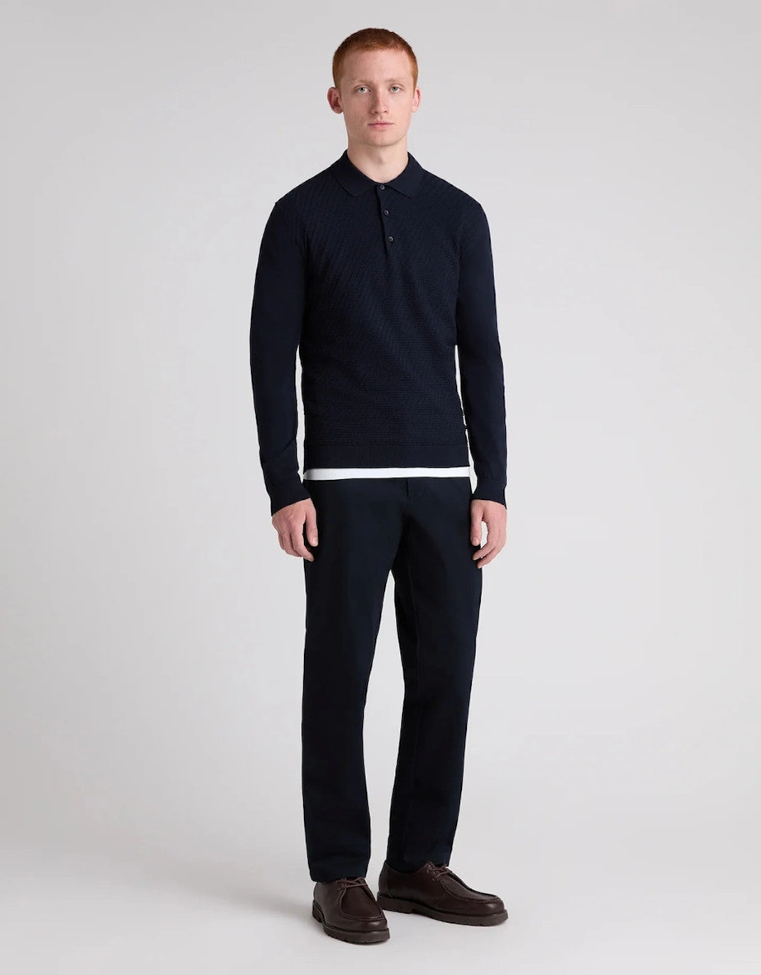 Remus Uomo Textured Knitted Polo 78 Navy