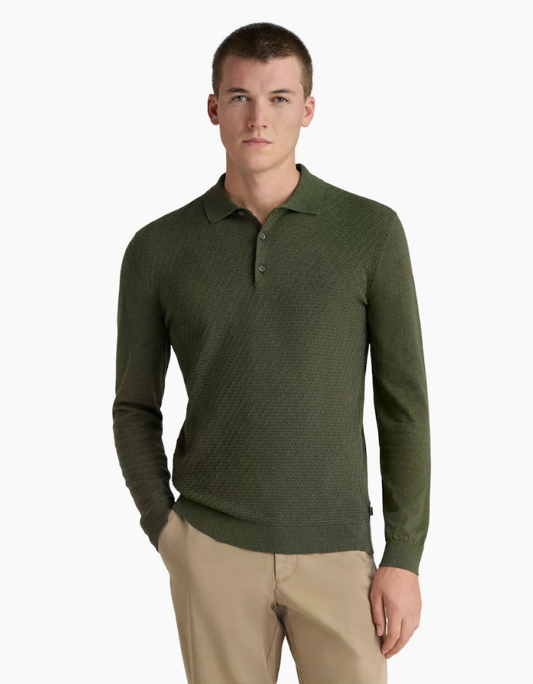 Remus Uomo Textured Knitted Polo 36 Green
