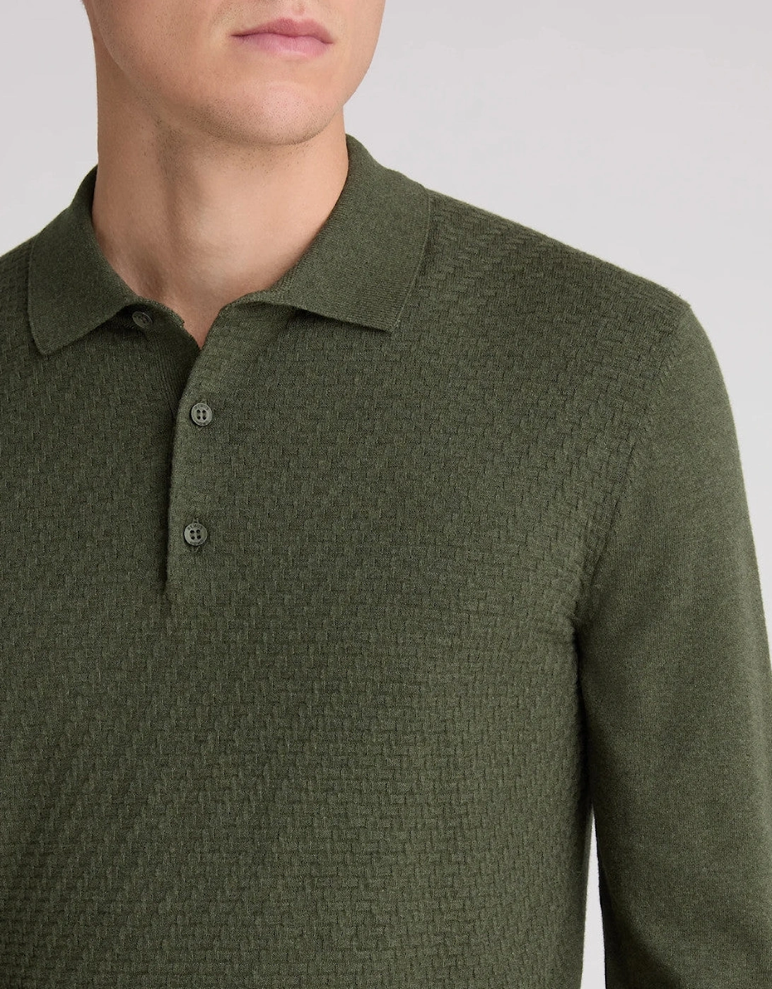 Remus Uomo Textured Knitted Polo 36 Green