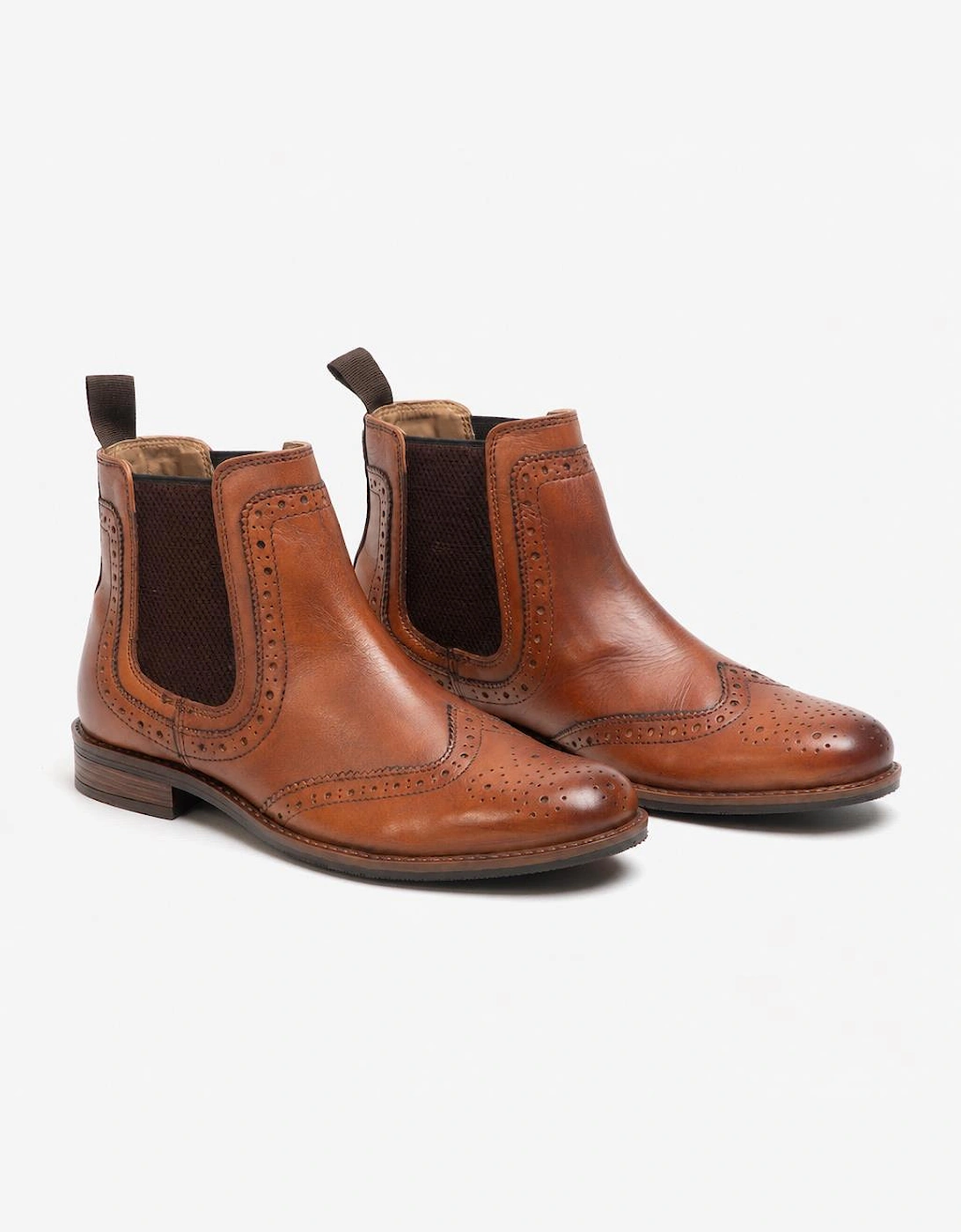 Roamers BLAKE Mens Leather Brogue Chelsea Boots Tan