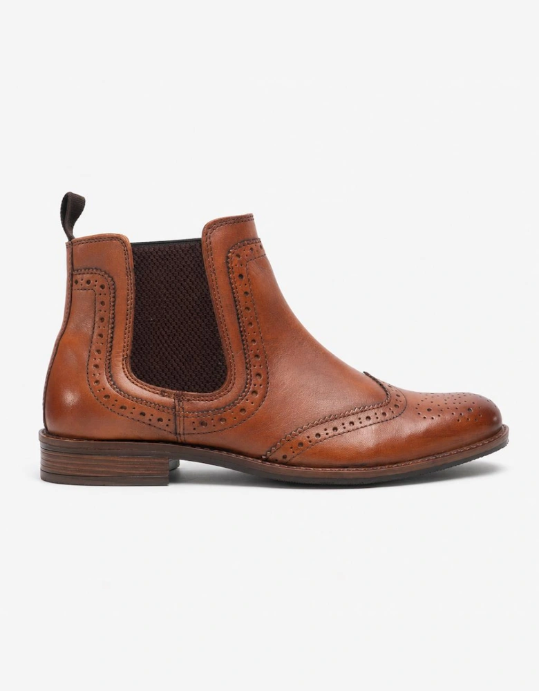 Roamers BLAKE Mens Leather Brogue Chelsea Boots Tan