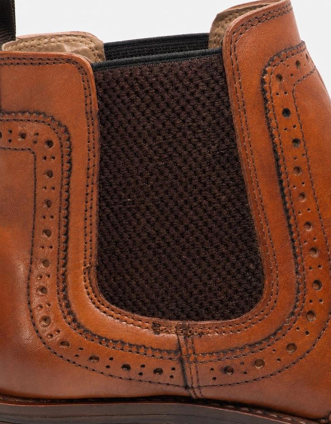 Roamers BLAKE Mens Leather Brogue Chelsea Boots Tan