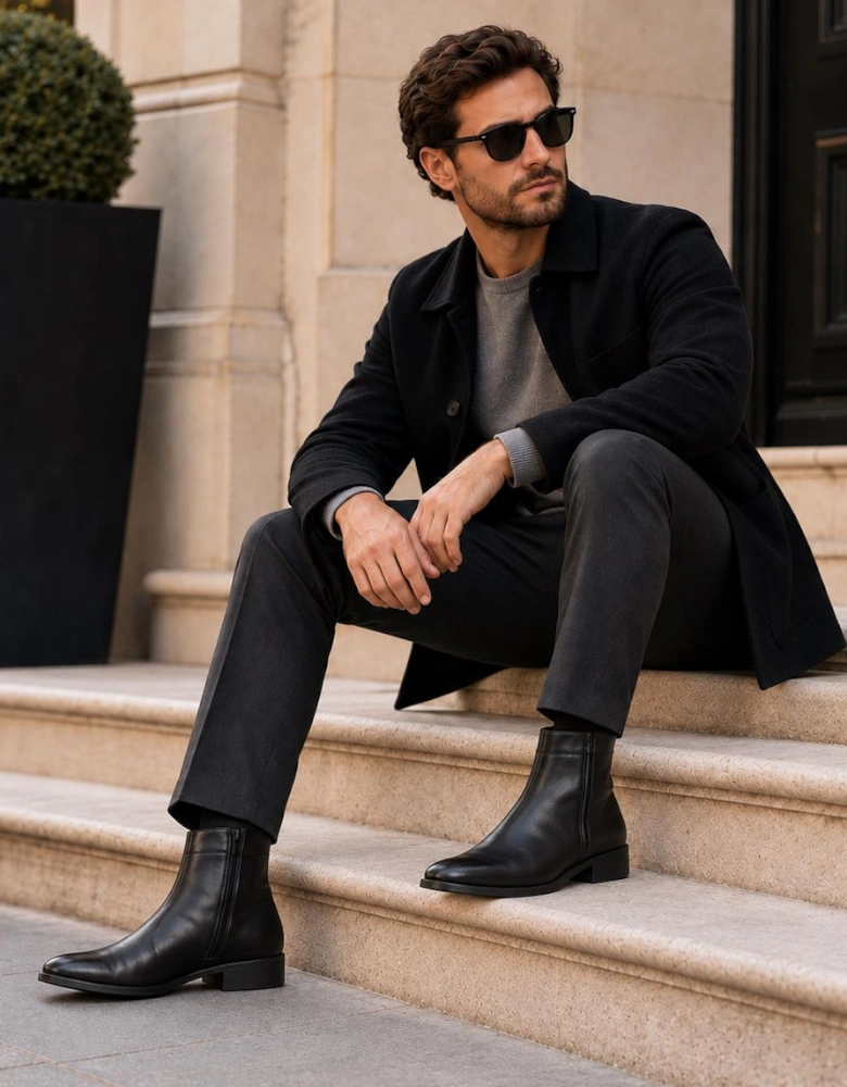 Scimitar RILEY Mens Leather Cuban Heel Boots Black