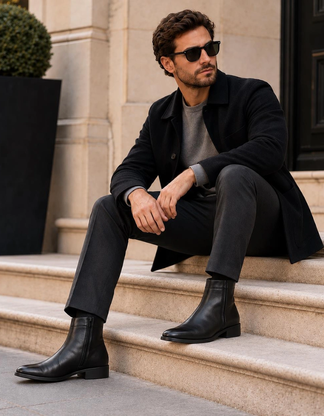 Scimitar RILEY Mens Leather Cuban Heel Boots Black