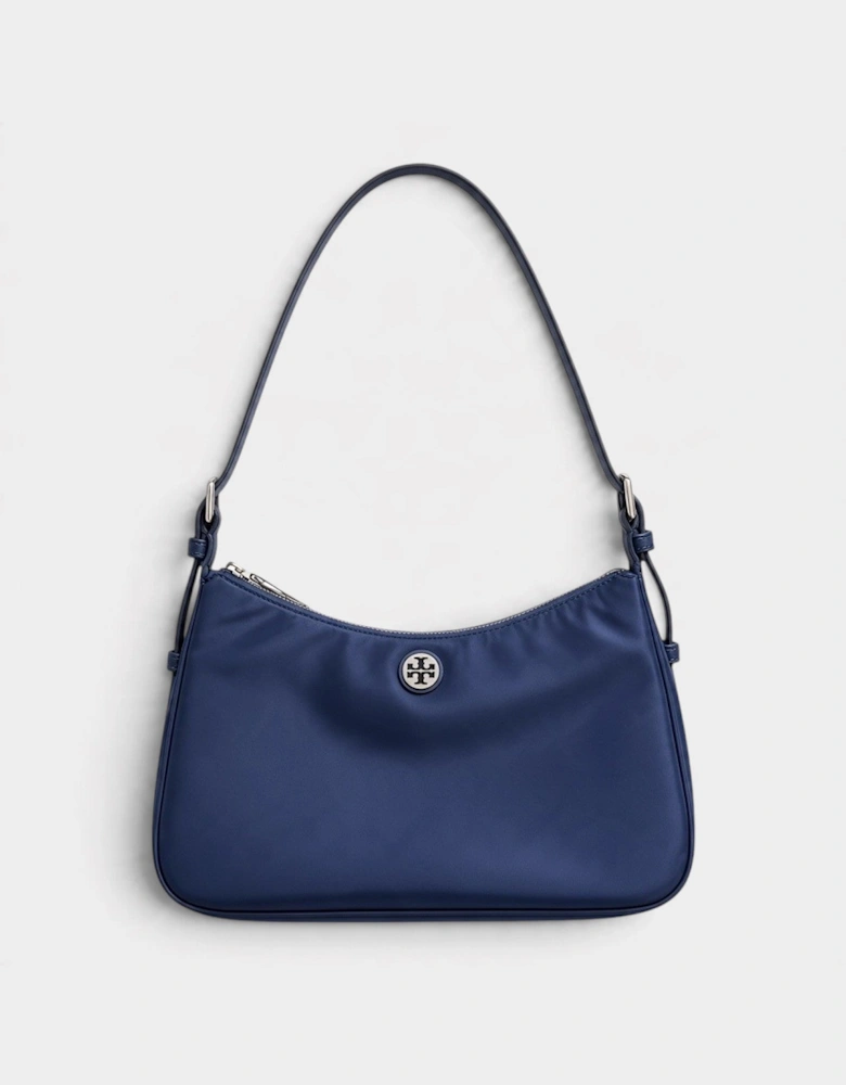 Nylon Zip Top Shoulder Bag Navy Blue