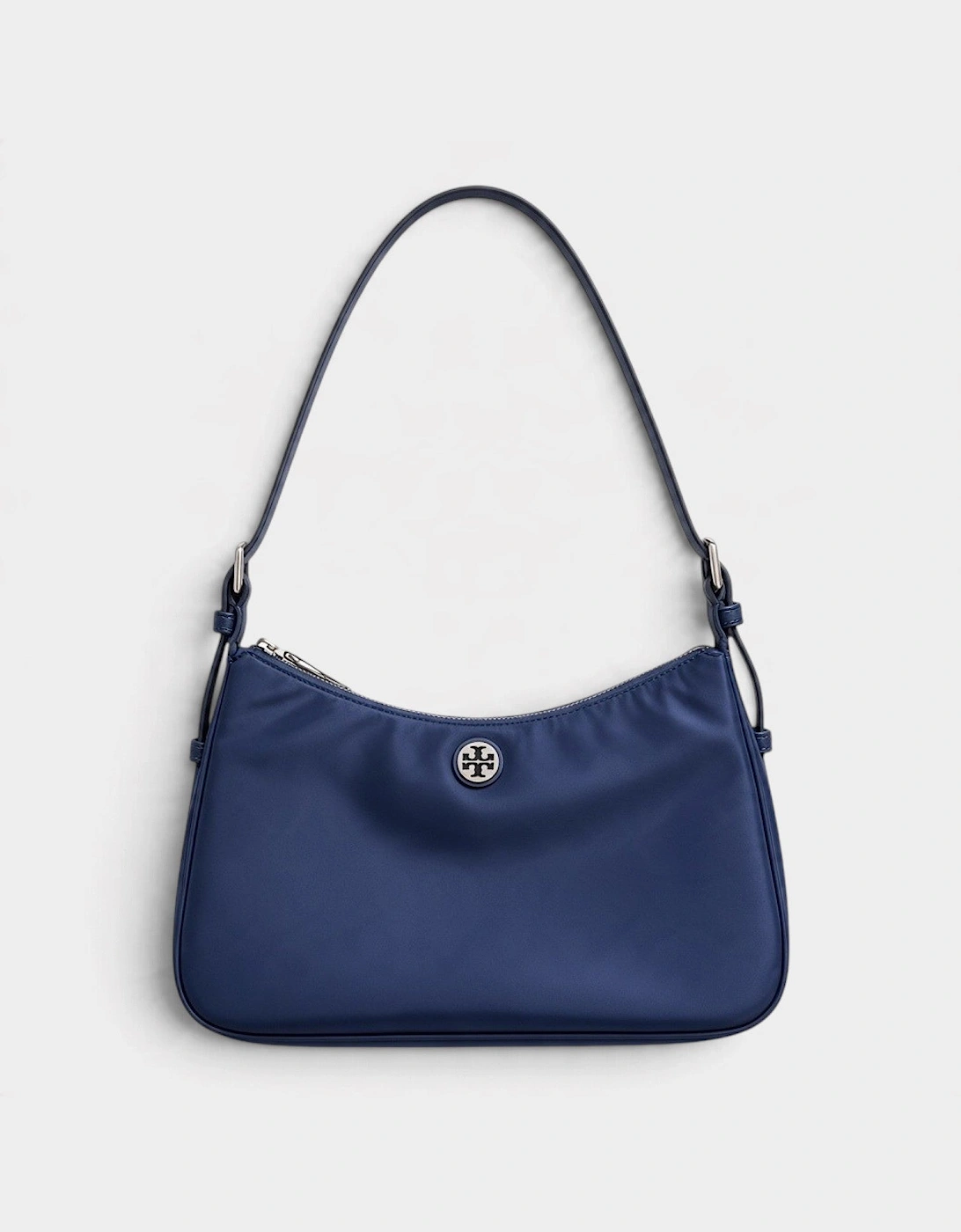 Nylon Zip Top Shoulder Bag Navy Blue