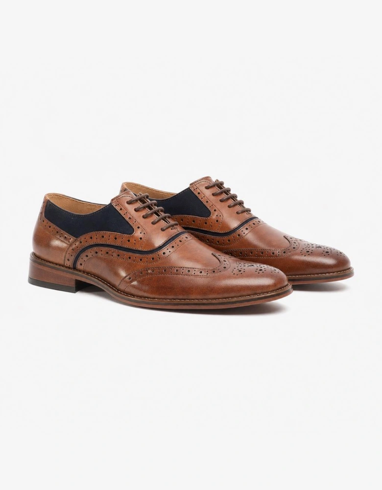 Goor GRANT Mens Brogue Oxford Shoes Dark Tan/Navy