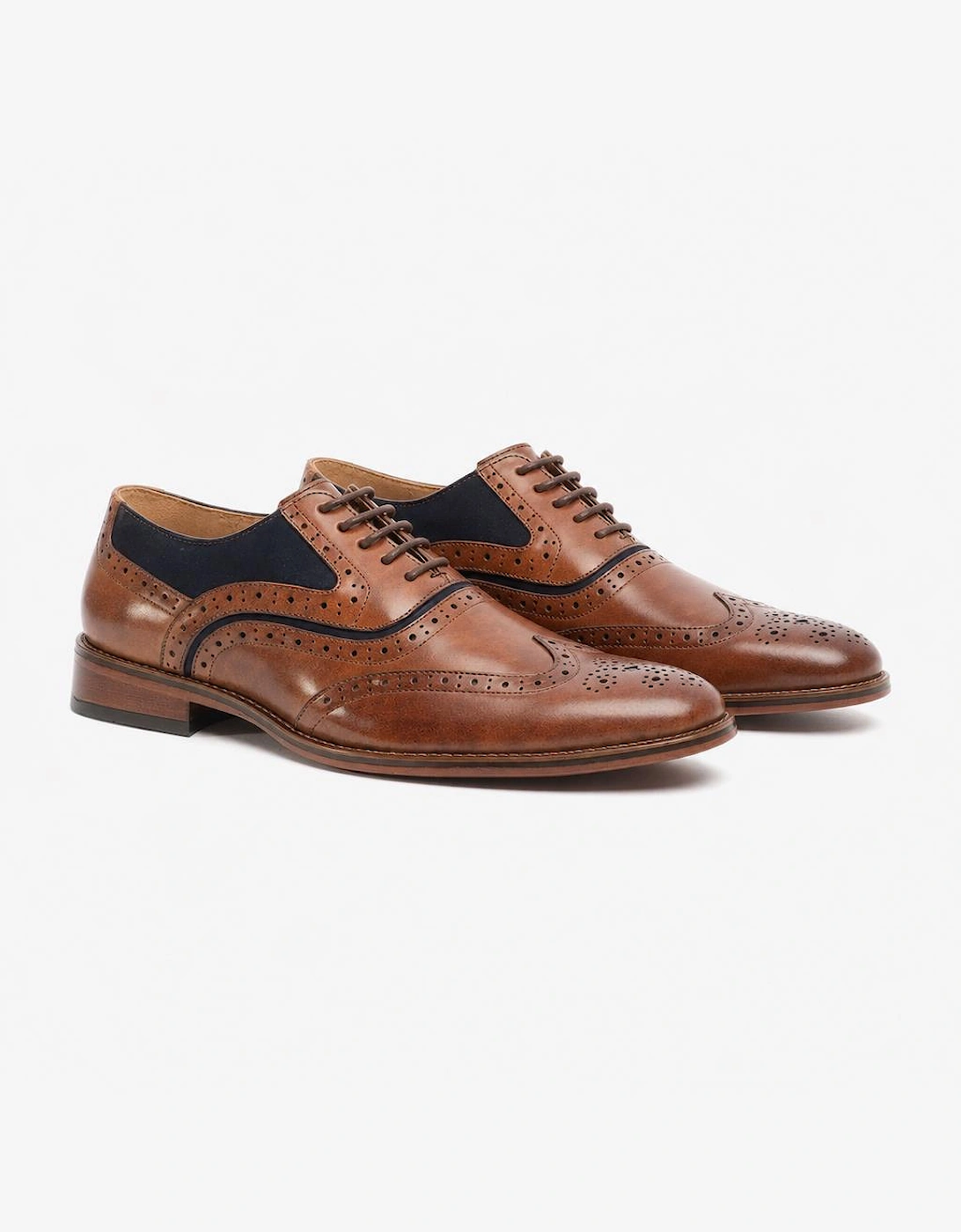 Goor GRANT Mens Brogue Oxford Shoes Dark Tan/Navy