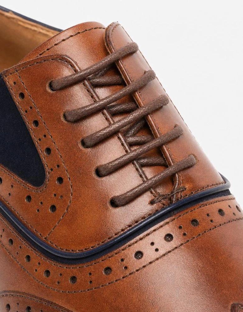 Goor GRANT Mens Brogue Oxford Shoes Dark Tan/Navy