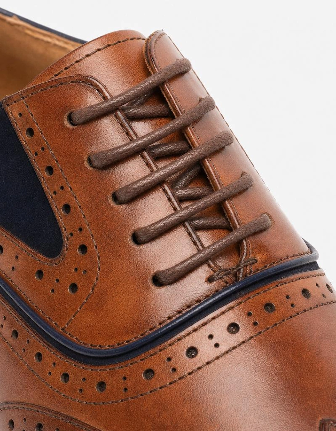 Goor GRANT Mens Brogue Oxford Shoes Dark Tan/Navy