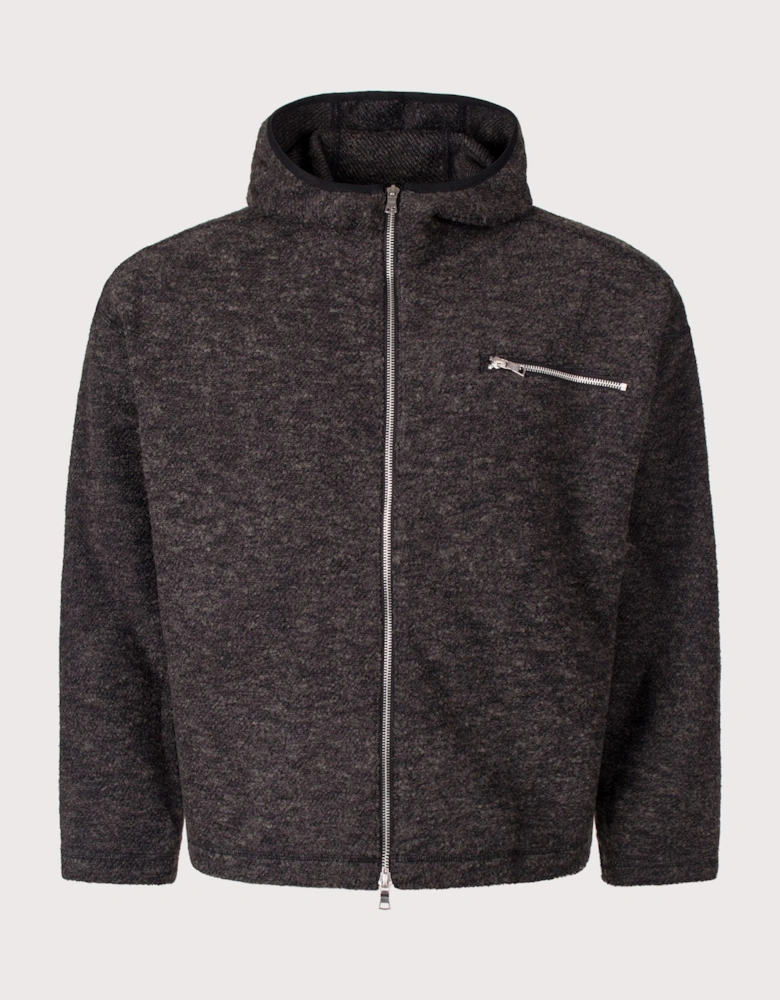 Relaxed Box Fit Boucle Zip Through Hoodie