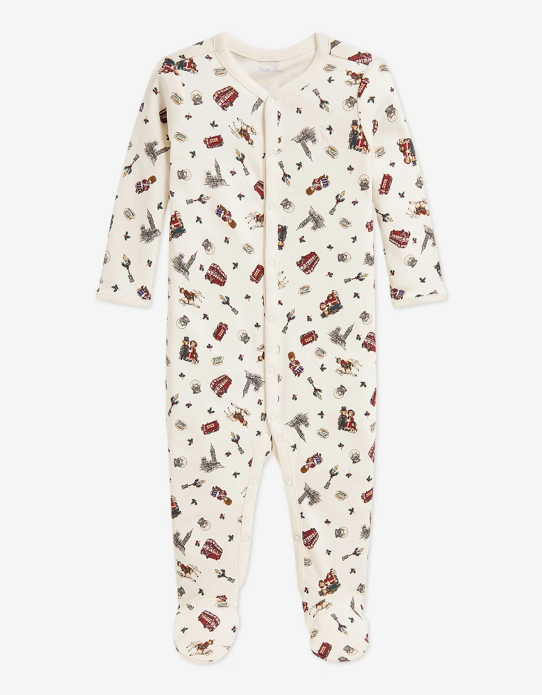 Ralph Lauren Baby Boys Winter Bearville Print Babygrow in Ivory