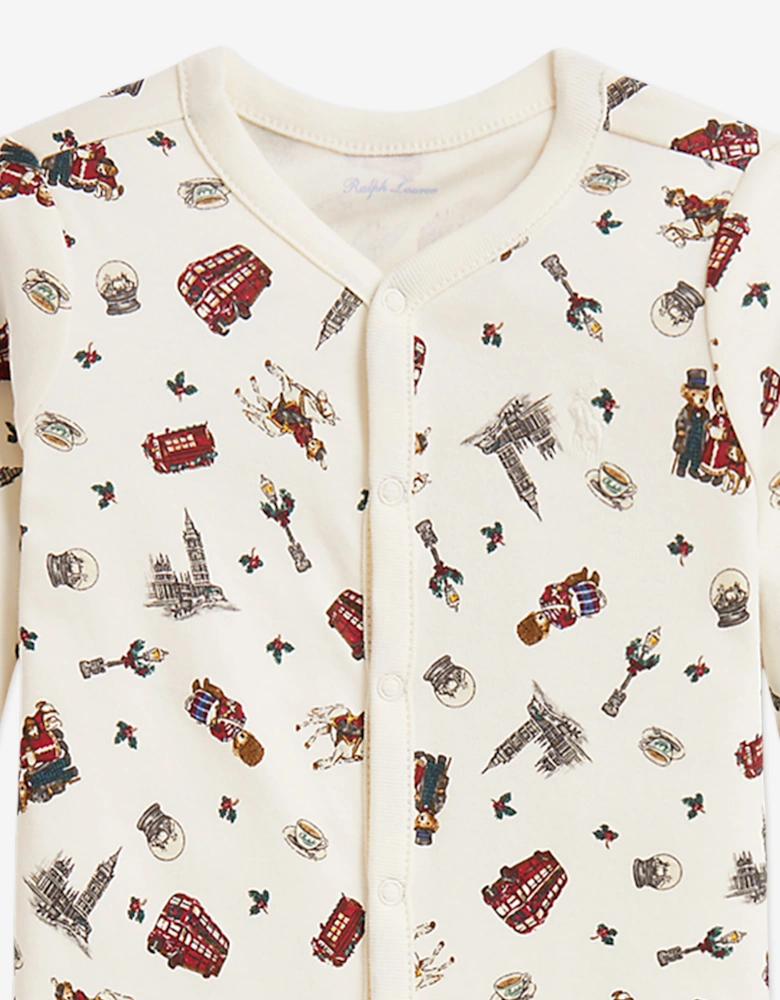 Ralph Lauren Baby Boys Winter Bearville Print Babygrow in Ivory