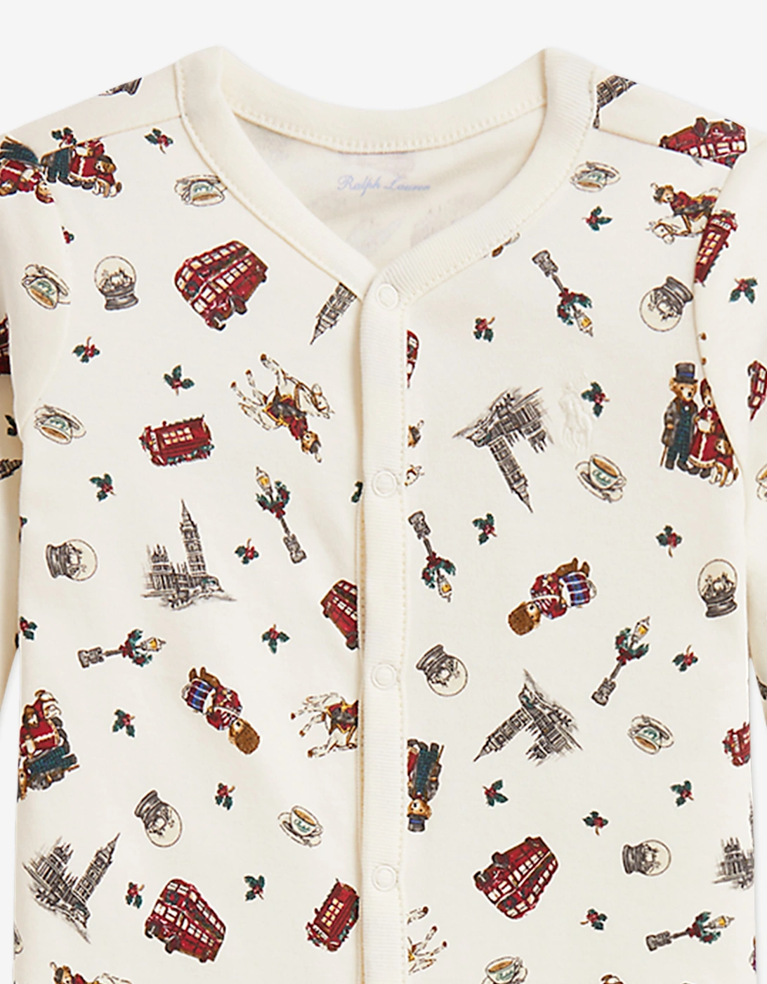 Ralph Lauren Baby Boys Winter Bearville Print Babygrow in Ivory