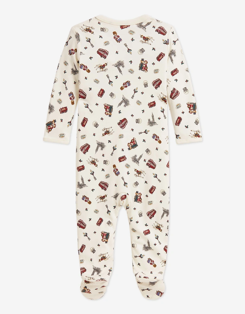 Ralph Lauren Baby Boys Winter Bearville Print Babygrow in Ivory