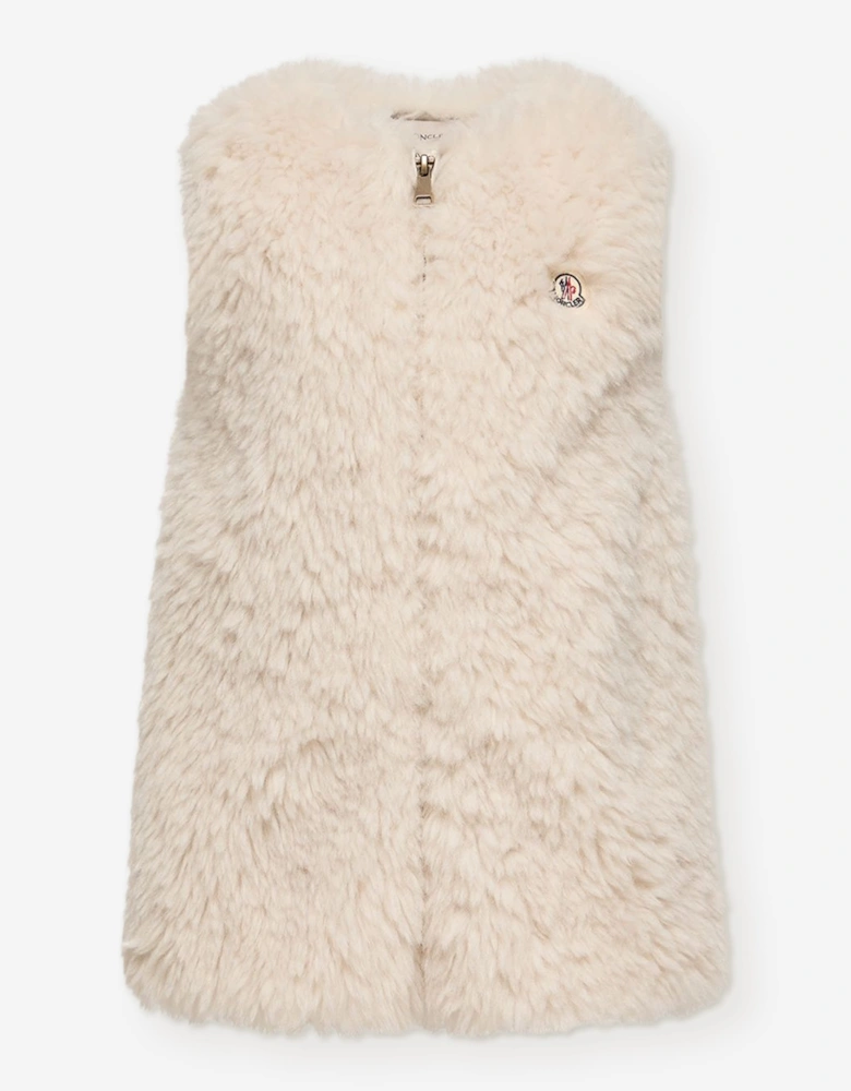 Moncler Enfant Girls Faux Fur Sleeveless Dress in Ivory
