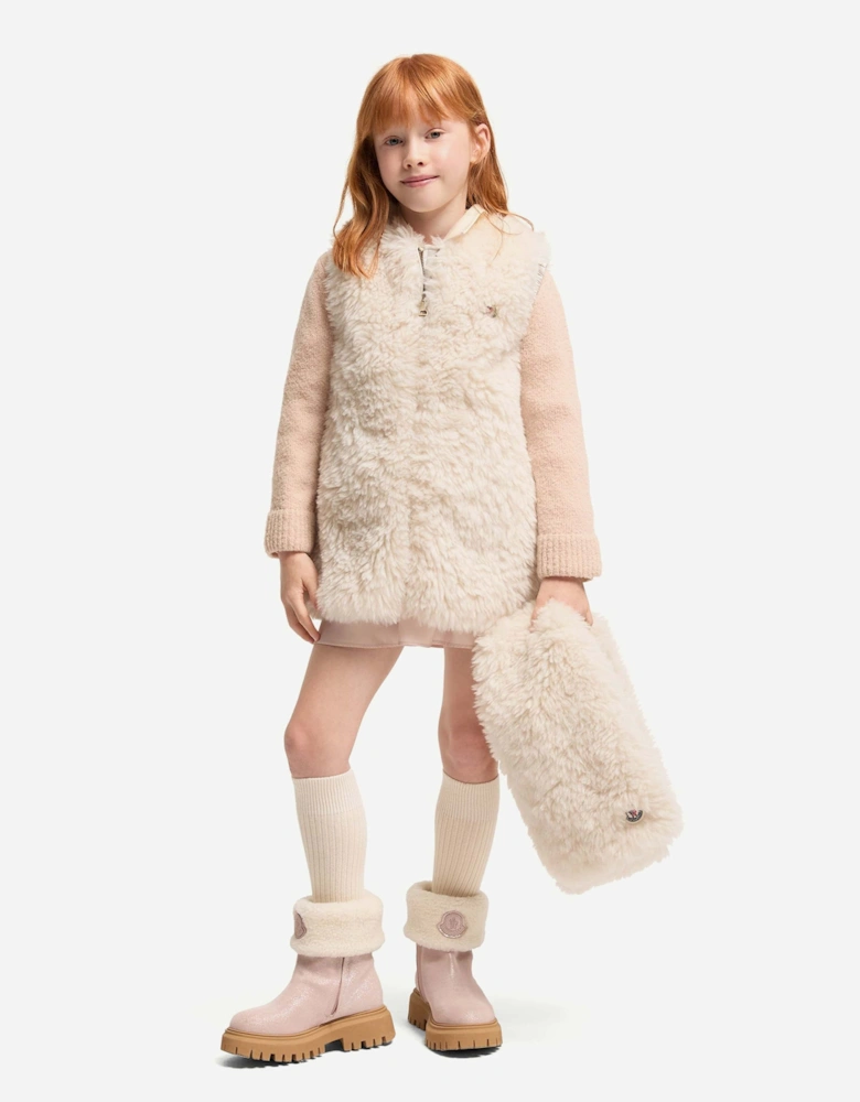 Moncler Enfant Girls Faux Fur Sleeveless Dress in Ivory