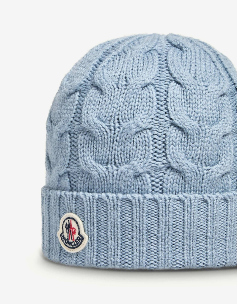 Moncler Enfant Kids Wool Cable Knit Beanie Hat in Blue