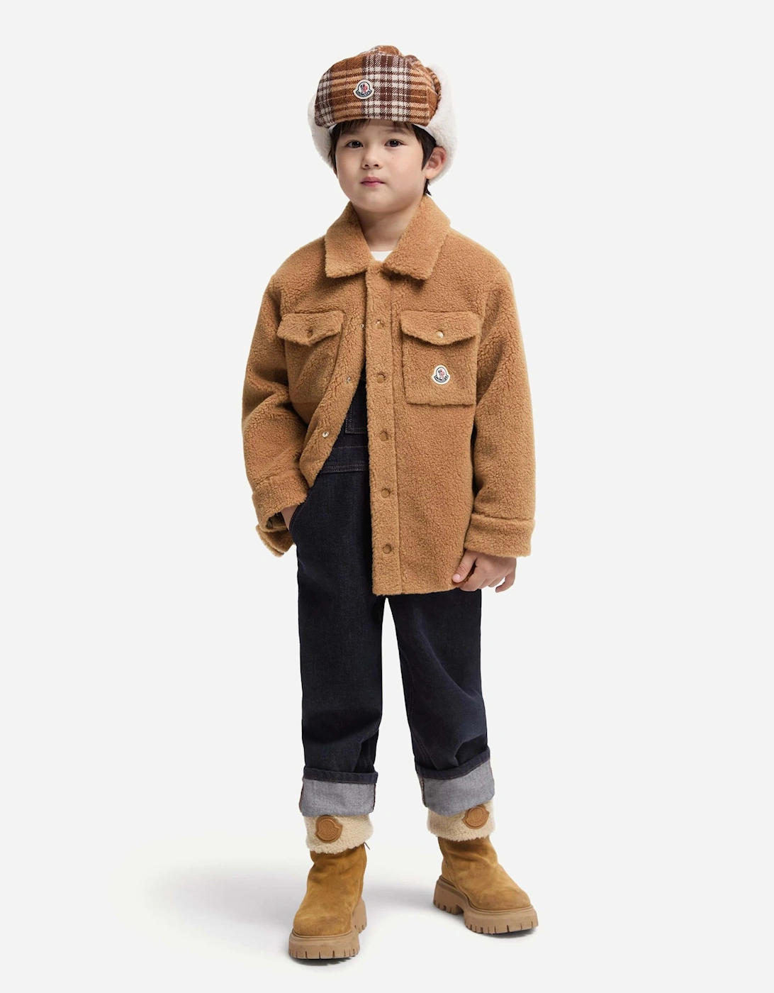 Moncler Enfant Boys Teddy Fleece Overshirt in Beige