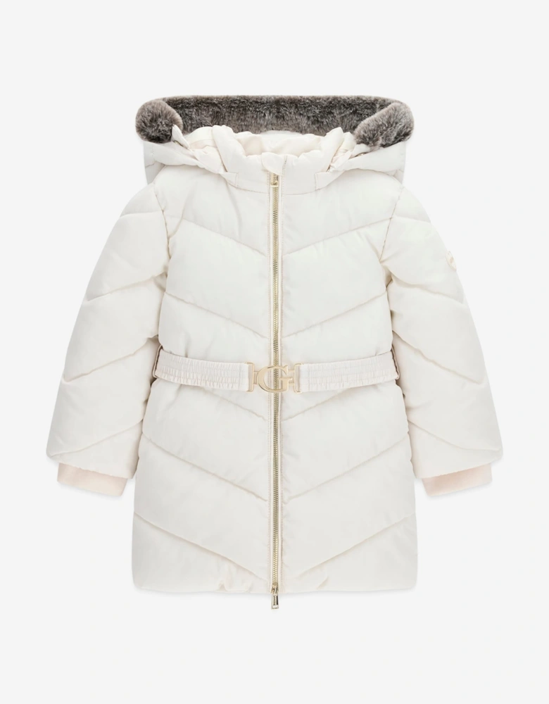 Guess Girls Hooded Puffer Jacket in Ivory