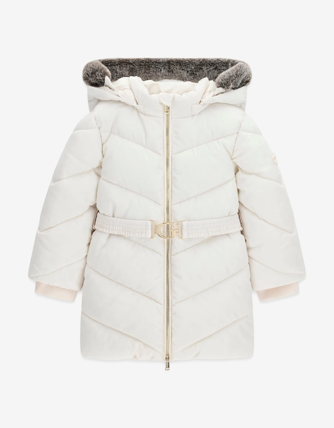Guess Girls Hooded Puffer Jacket in Ivory