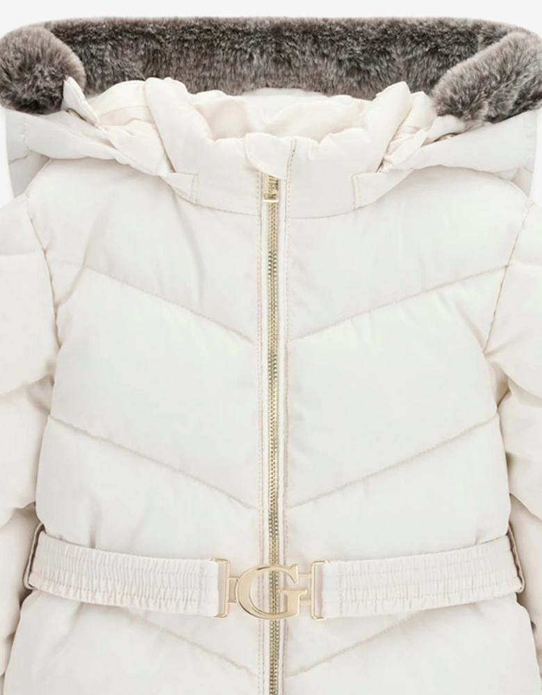 Guess Girls Hooded Puffer Jacket in Ivory
