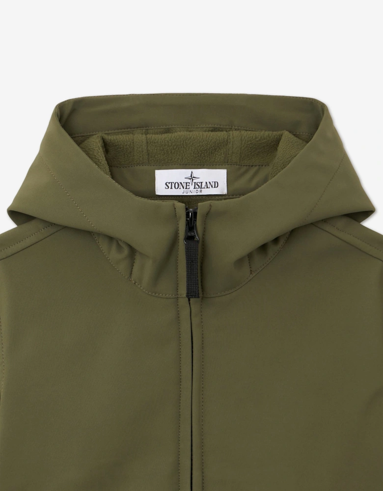 Stone Island Boys Soft Shell-R E.Dye Technology Hooded Jacket in Green