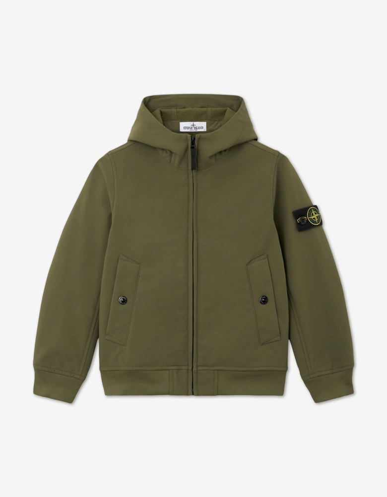 Stone Island Boys Soft Shell-R E.Dye Technology Hooded Jacket in Green