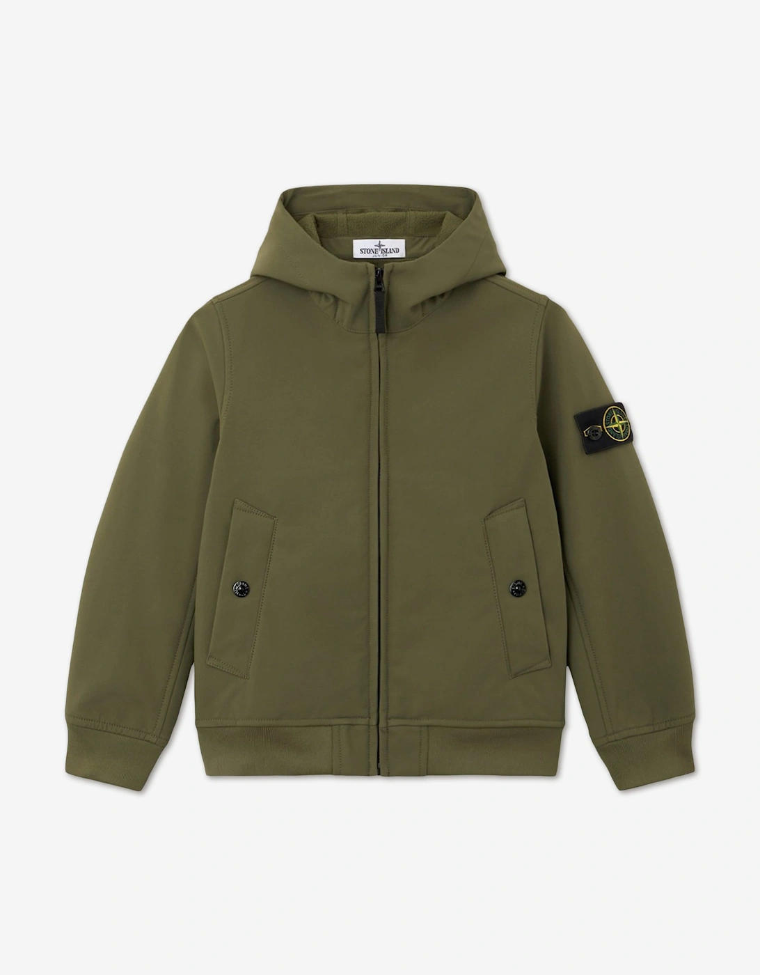 Stone Island Junior Boys Green Stone Island Soft Shell-R E.dye Technology Hooded Jacket In - 4 Yrs - Image 3