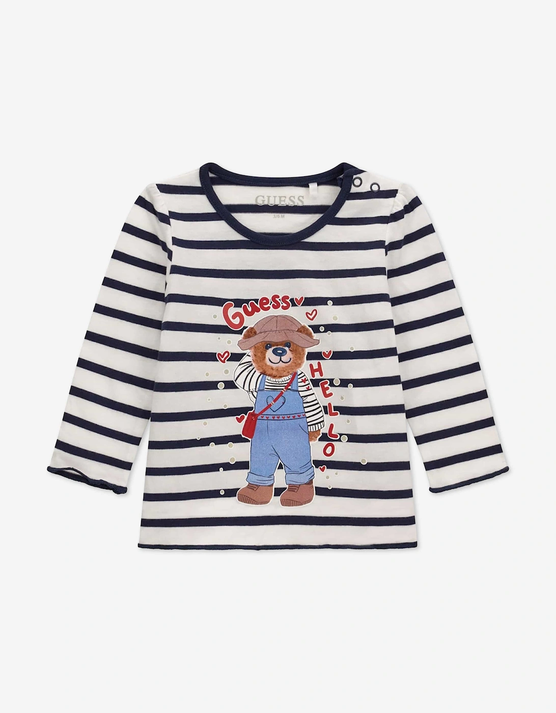 Guess Girls Blue  Long Sleeve Striped Bear T-Shirt  - Size 6 Years Kids