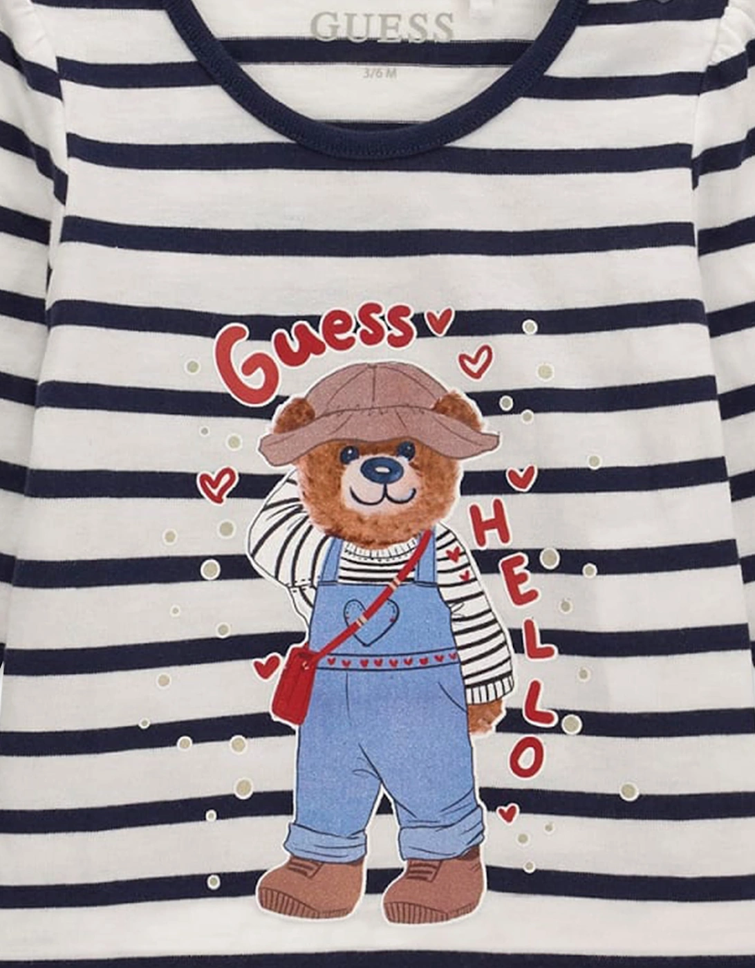 Guess Girls Long Sleeve Striped Bear T-Shirt in Blue