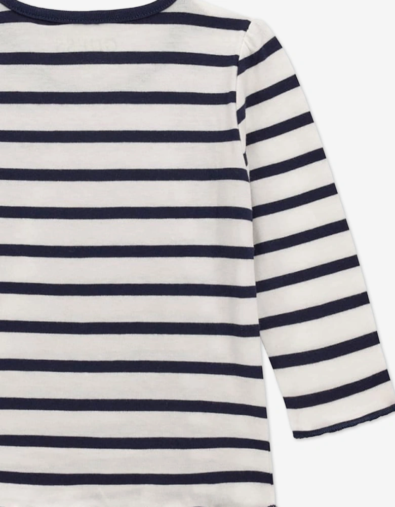 Guess Girls Long Sleeve Striped Bear T-Shirt in Blue