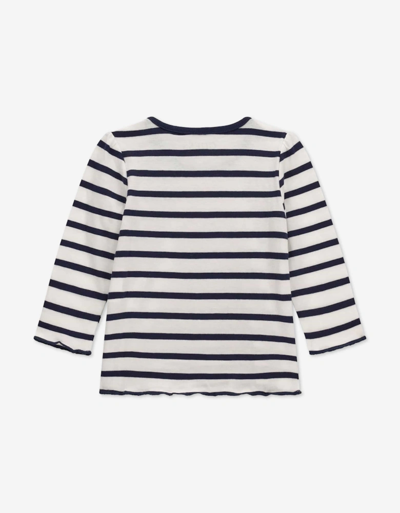 Guess Girls Long Sleeve Striped Bear T-Shirt in Blue