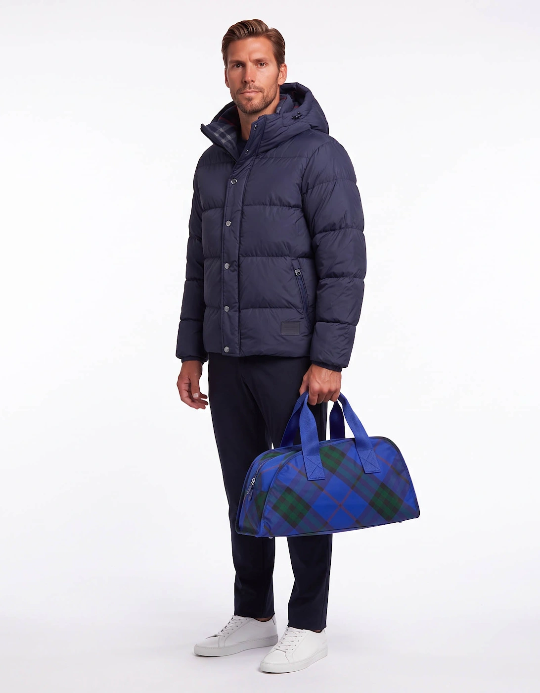 Burberry Shield Check Medium Duffle Bag Blue Knight